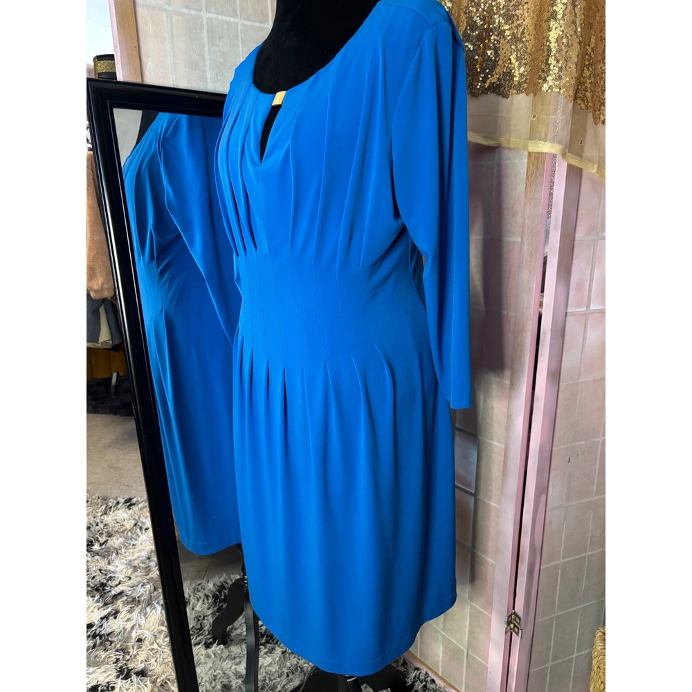 Studio Tahari-Levine Co Royal Blue Pleated Waist Keyhole Sheath Dress Size 14